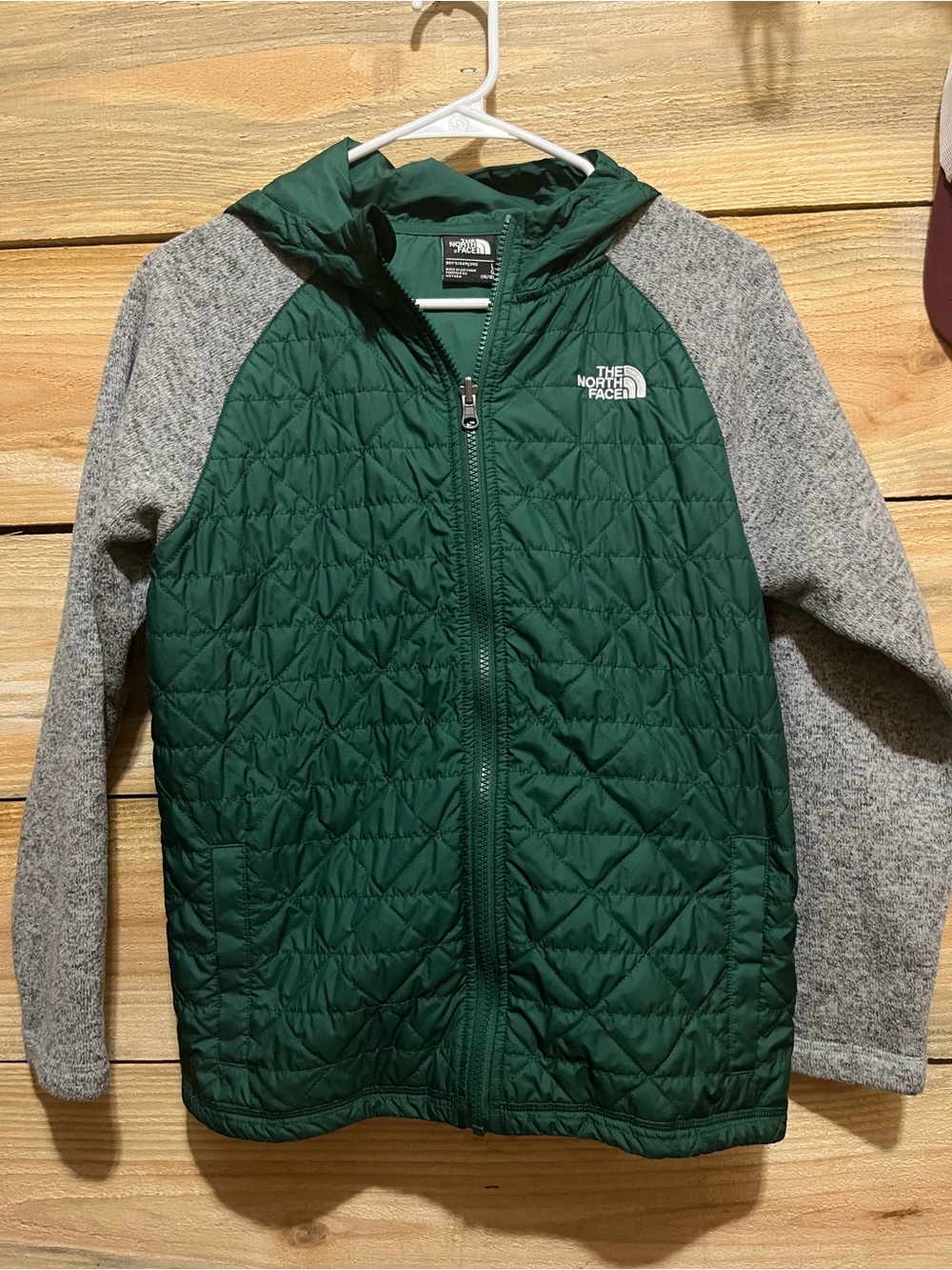 The North Face Green Quilted Puffer with Gray Knit Sleeves